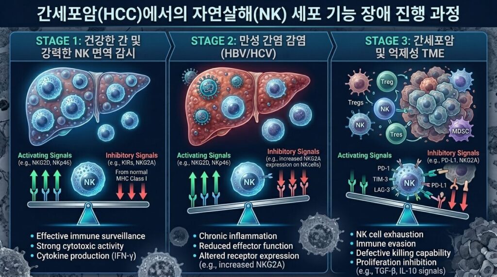 간암 NK세포 기능 저하 단계별 메커니즘