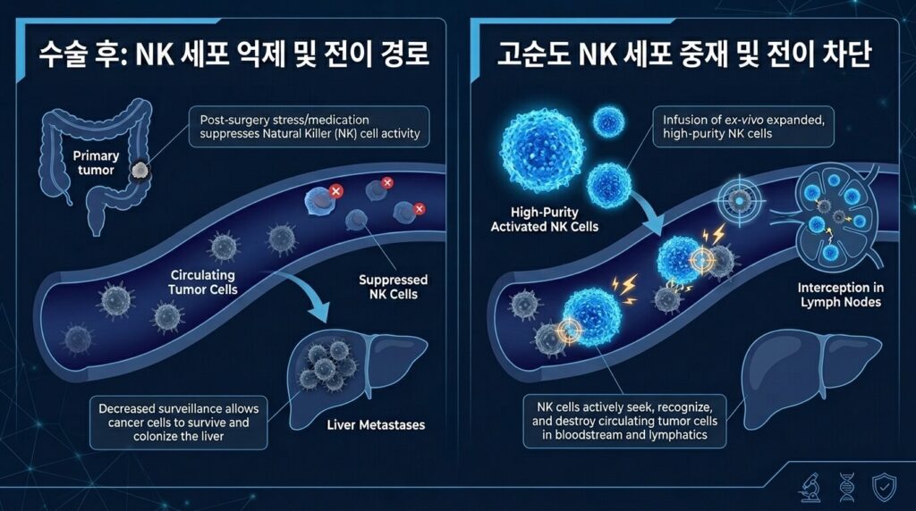 직장암 간전이 NK세포 혈류 차단